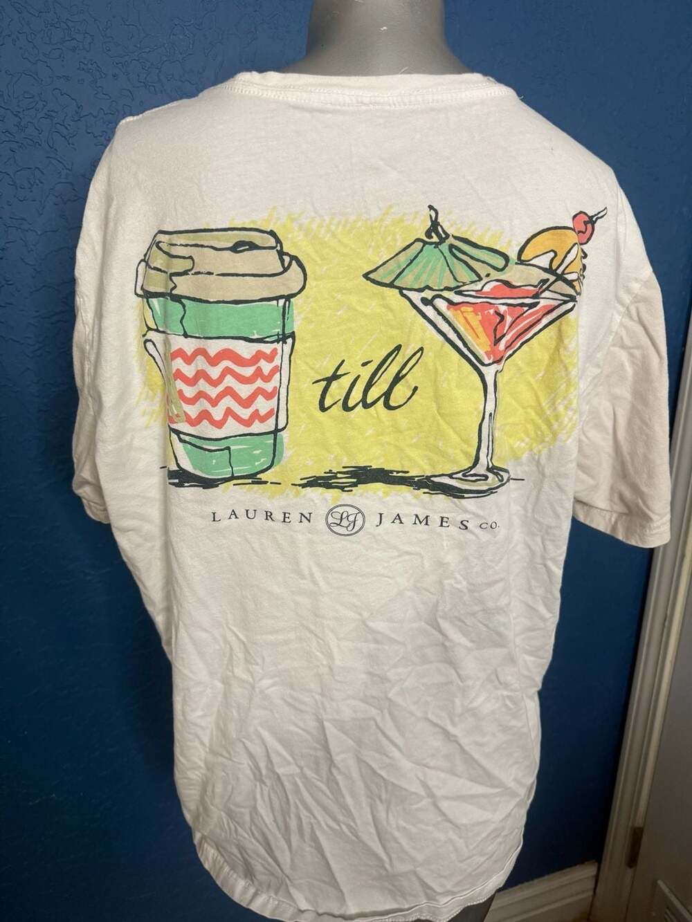 Lauren James Coffee Till Cocktails Pocket T-Shirt Size L White